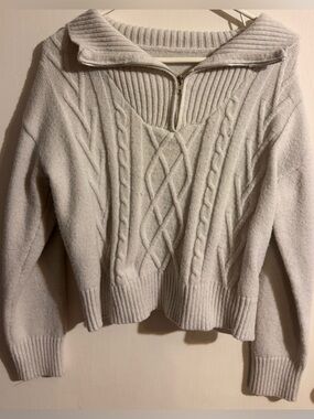 ✨3 for 18$✨ Cider Cable-Knit Half-Zip Turtleneck Sweater in Light Cream